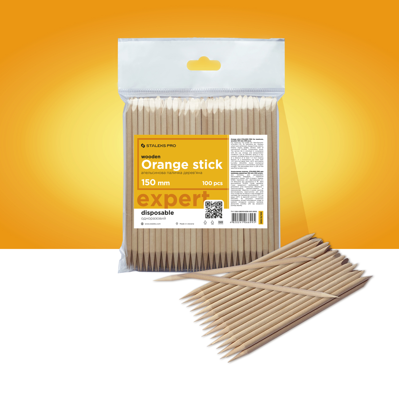 Bastoncino Arancione Per Manicure STALEKS PRO, In Legno 150 Mm
